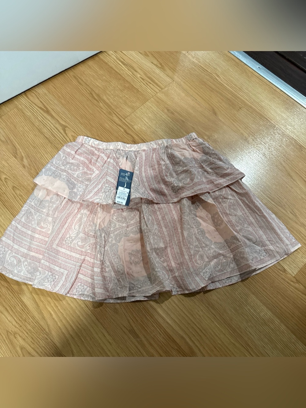 Universal Thread Pink Paisley Print Ruffle Mini Skirt L Elastic Waist …343